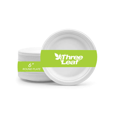 100% Biodegradable Bagasse Plates – 6” Round, 50 Pack