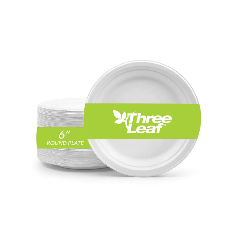 100% Biodegradable Bagasse Plates – 6” Round, 50 Pack