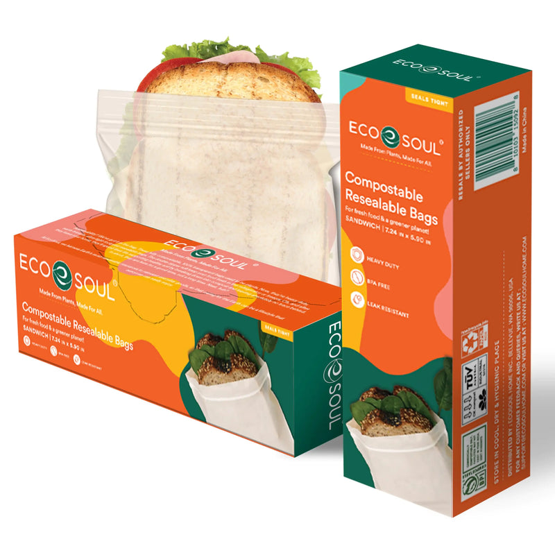 Eco Soul Compostable Sandwich Bags – 100 Count